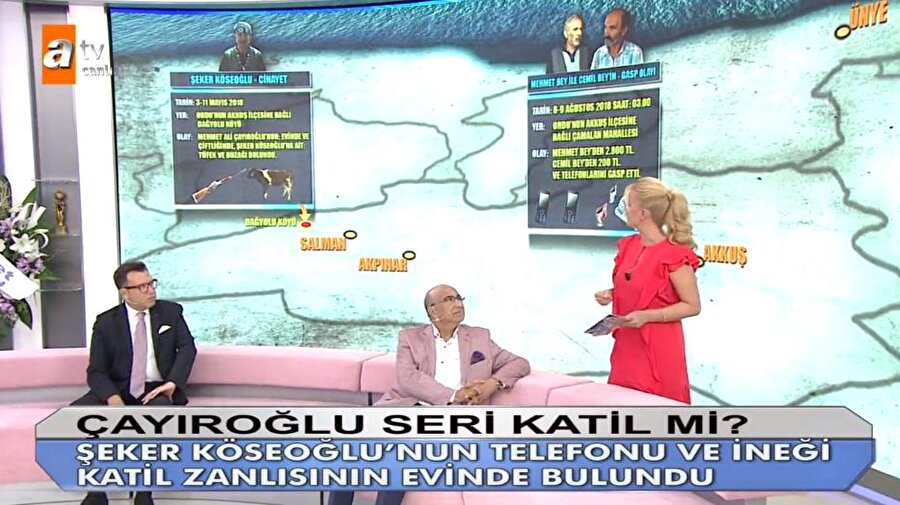 Şeker Köseoğlu'nun katili bulundu!

                                    Mehmet Ali Çayıroğlu'nun Akkuş ve Ünye’de son bir yılda şüpheli 8 ölümle ilgili bağlantısı olup olmadığı araştırılmaya devam ediliyor. Akkuş ilçesi Çamalan Mahallesi’nde gasp edilen iki kişi, olayın sır perdesini araladı. Şeker Köseoğlu’nun evinden çalınan tüfek ve hayvanları Mehmet Ali Çayıroğlu'nun evinde bulundu. Ayrıca bölgede gerçekleşen 8 cinayetin de aynı kişi tarafından işlendiği ortaya çıktı. 
                                