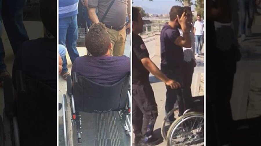 Dilenirken belden aşağısı felçli gibi hareketler yapan dolandırıcı, zabıta ekipleri görünce birden ayağa kalktı.
