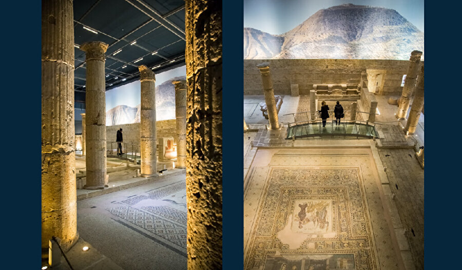 Zeugma Mozaik Müzesi’nde sergilenen göz alıcı eserler arasında Savaş Tanrısı Mars Heykeli ve Dionysos’un Düğünü Mozaiği de bulunmaktadır. Dionysos’un Düğünü Mozaiği’nin eksik olan bölümleri, görüntünün yansıtılmasıyla canlandırılmıştır.