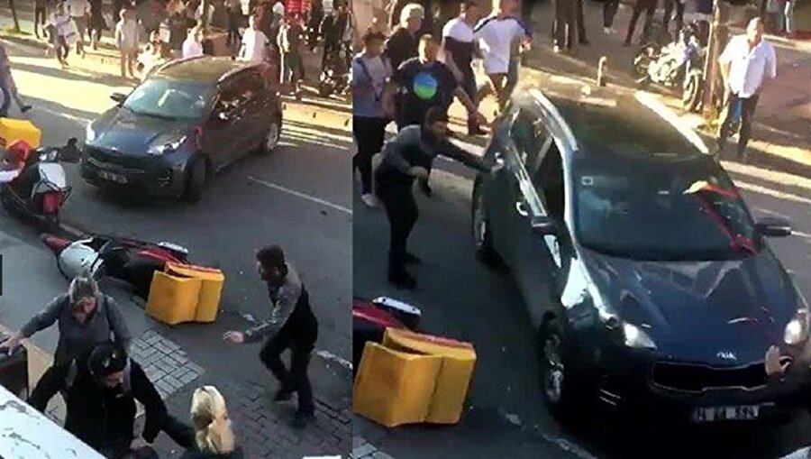 Şehir eşkiyası akşam üzeri halkın üzerine araba sürerek 5 kişiyi yaraladı.