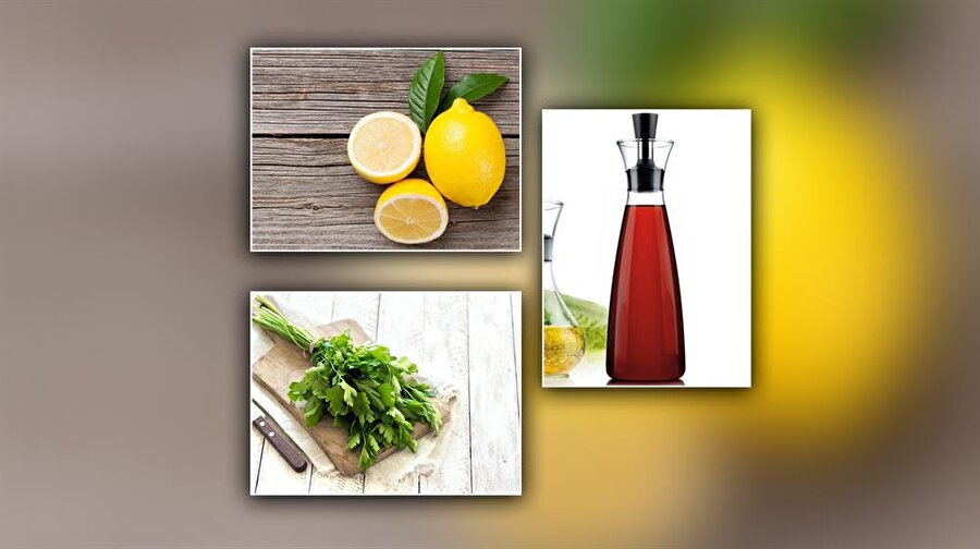 Maydanoz, limon ve sirke kürü
 • 3 yemek kaşığı doğranmış maydanoz 

• 1 limon 

• 1 yemek kaşığı elma sirkesi 

• 400 ml su 400 ml kaynar suyu doğranmış maydanozların üstüne dökün ve 3-5 dakika bekletin. Limonu sıkın ve elma sirkesiyle beraber karışıma ekleyin. Karışımı ılık halde için.