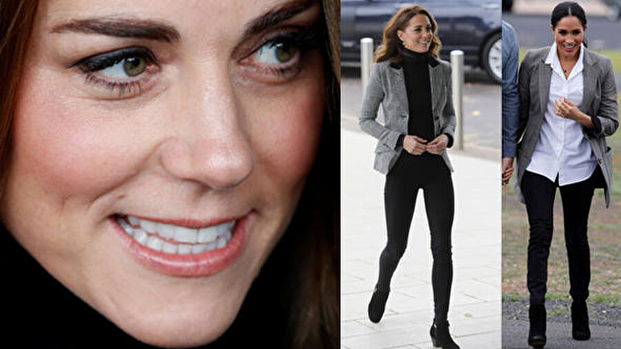 Olay yaratan o kombin!
Siyah bir pantolonun üzerine, siyah boğazlı kazak ve kareli bir blazer ceket giyen Kate Middleton, kombinini siyah botları tamamladı.