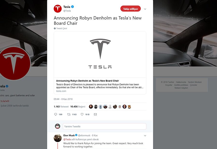 Elon Musk, heyecan duyduğunu açıkladı

                                    Elon Musk, Tesla Twitter hesabının duyuruyu yapmasıyla birlikte altına kişisel yorumunu yazdı. Musk, bu durumdan dolayı çok heyecanlı olduğunu ifade etti. 
                                