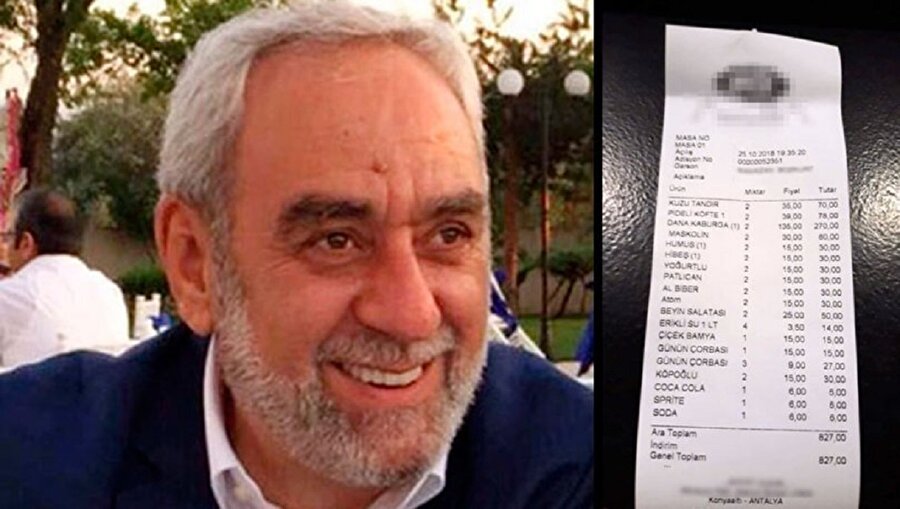 Fişte yazan 827 liranın 285'inin meze için olduğu öğrenildi.
