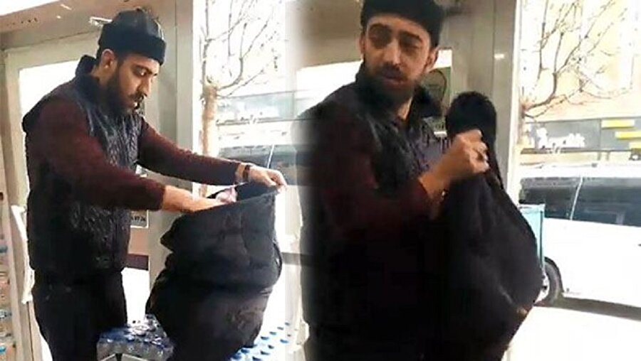 Taner G. isimli bir vatandaş poşete para vermemek için montunu kullandı.