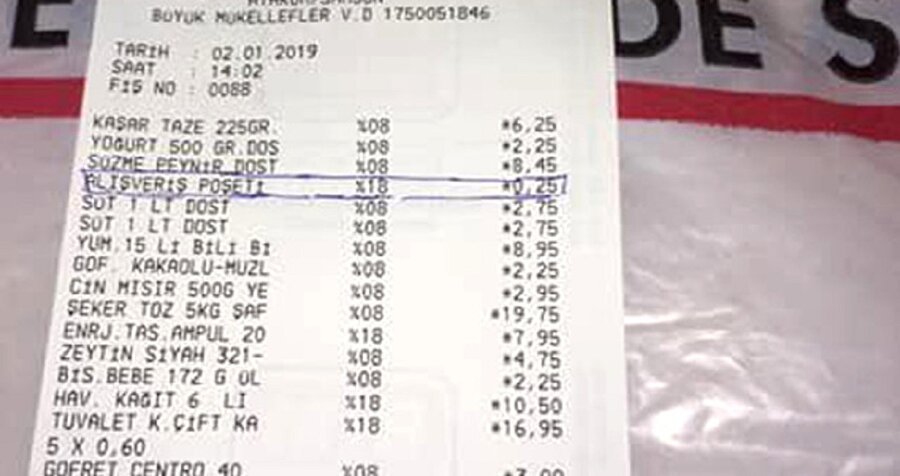 Poşete 25 kuruş ödemek istemeyen bir vatandaş, kullandığı poşeti iade etti.