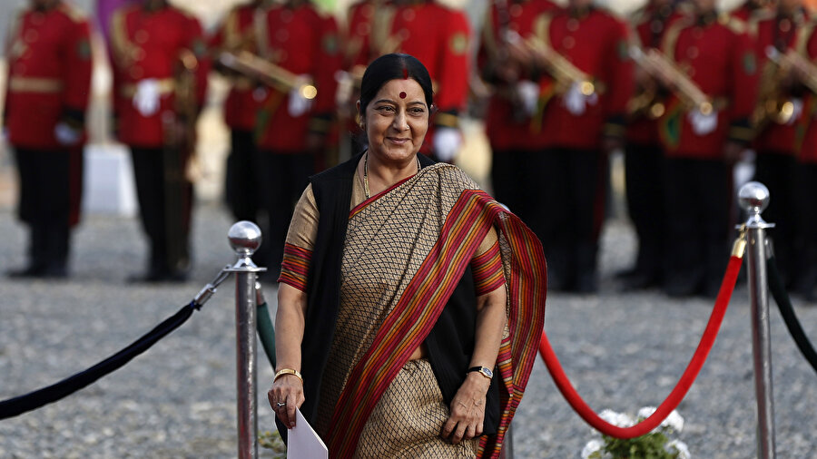 Sushma Swaraj, 2014'ten bu yana dışişleri bakanlığı görevini sürdürüyor.