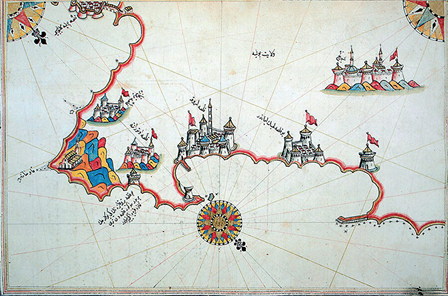 Pîrî Reis’in Kitâb-ı Bahriyye’sinde Otranto ve civarını gösteren harita.