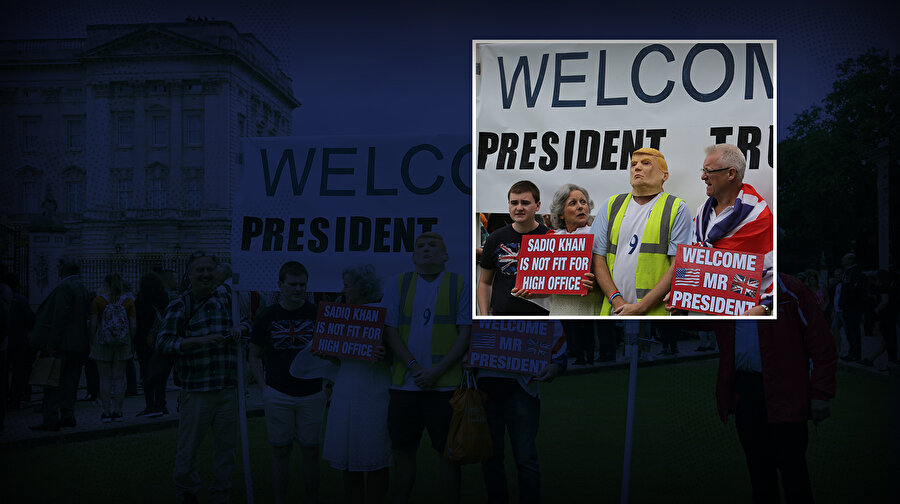 İngiltere'deki Trump destekçileri 'hoşgeldin' pankartı açtı.