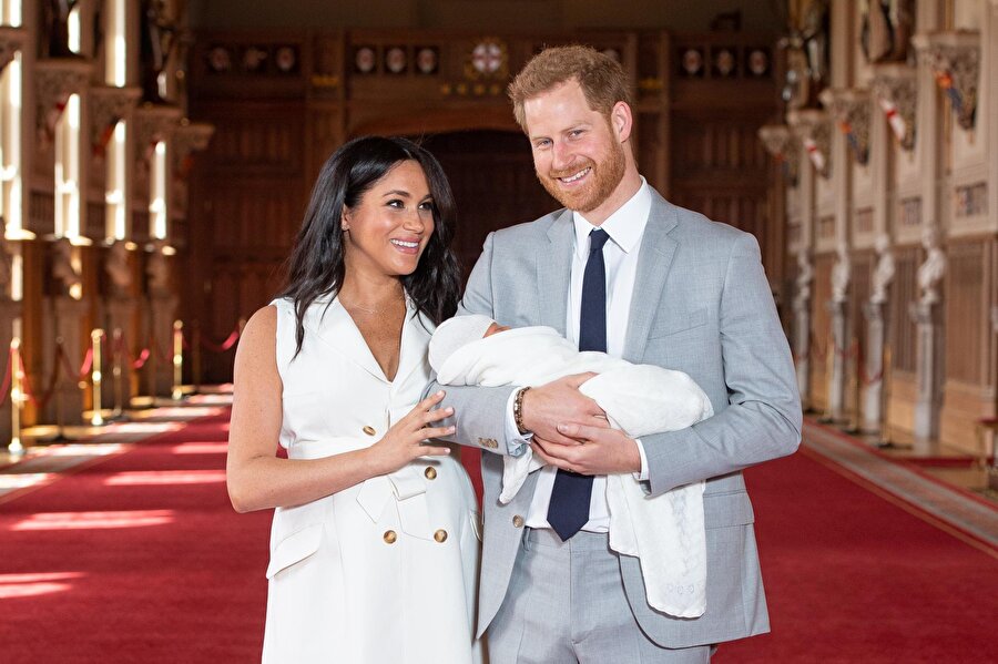 Sussex Düşesi Meghan Markle, Sussex Dükü Prens Harry ve çocukları Archie Harrison Mountbatten-Windsor.