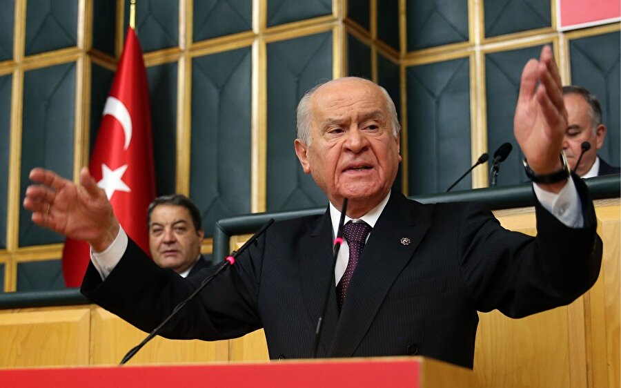 MHP Genel Başkanı Devlet Bahçeli partisinin grup toplantısında konuşurken.