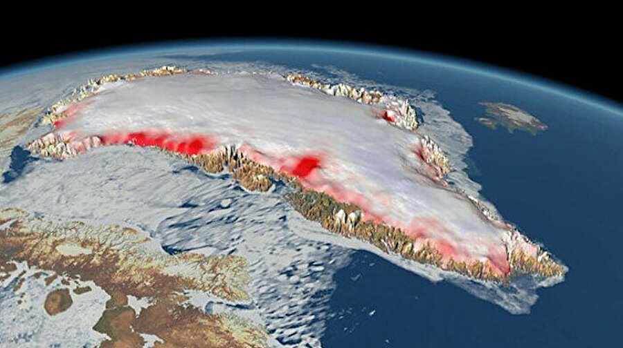 Grönland'de büyüt tehdit: 7 kat hızlı eriyor
Küresel ısınmanın etkileri artarak devam ediyor. Grönland’deki buzullar 7 kat hızlı eriyor. Eğer böyle devam ederse, su seviyesi 7 santim yükselecek ve kıyı şeritlerindeki şehirlerin sular altında kalacağını belirtiyor. Danimarka’ya bağlı ada, son 27 yılda 3,8 trilyon ton buzul kaybetti.