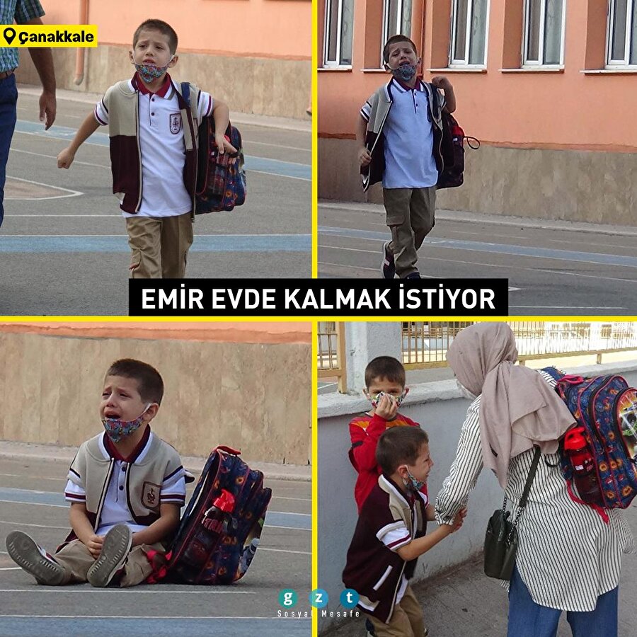  Okula girmek istemeyen minik Emir annesine zor anlar yaşattı
