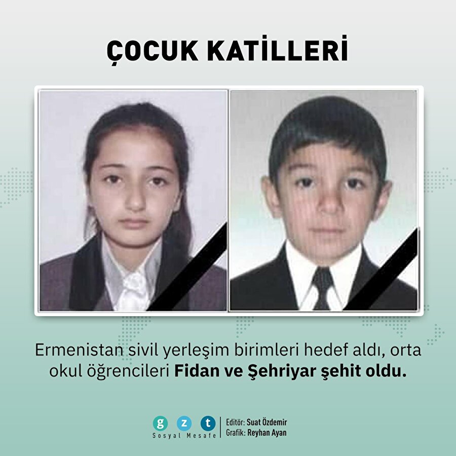 Ermenistan'ın saldırısında orta okul öğrencileri Fidan ve Şehriyar şehit oldu