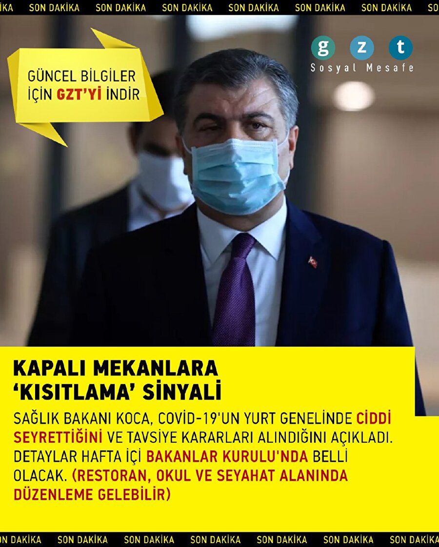Sağlık Bakanı Koca'dan kapalı mekanlara 'kısıtlama' sinyali
