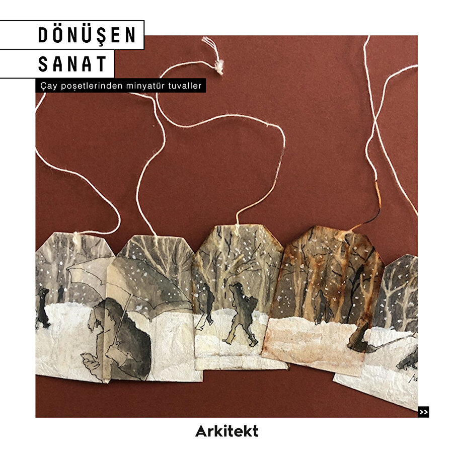 Çay poşetlerinden minyatür tuvaller