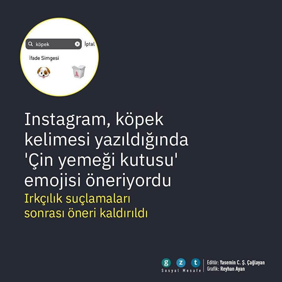 Instagram'dan köpek kelimesine 'Çin yemeği' önerisi