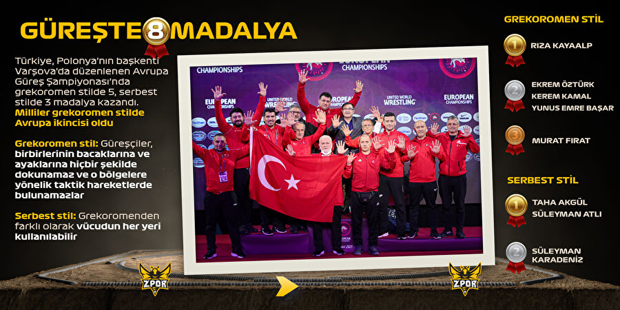 Milli takımdan güreşte 8 madalya