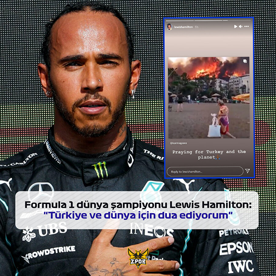 Formula 1 Pilotu Lewis Hamilton'tan 'yangın' paylaşımı