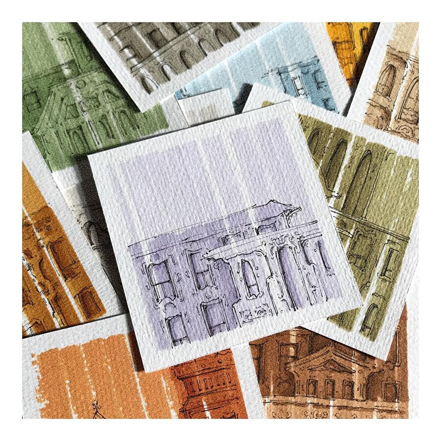 İkonik yapılardan ilham alan mini illüstrasyonlar