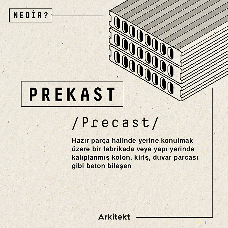  Mimarlık sözlüğünde 'prekast' 