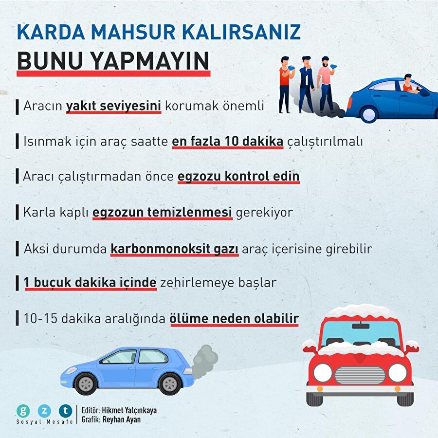 Karda mahsur kalırsanız bunu yapmayın