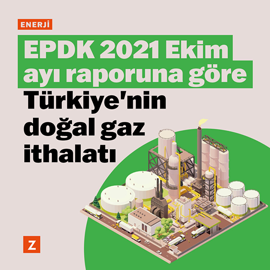 EPDK 2021 Ekim ayı raporuna göre Türkiye'nin doğal gaz ithalatı