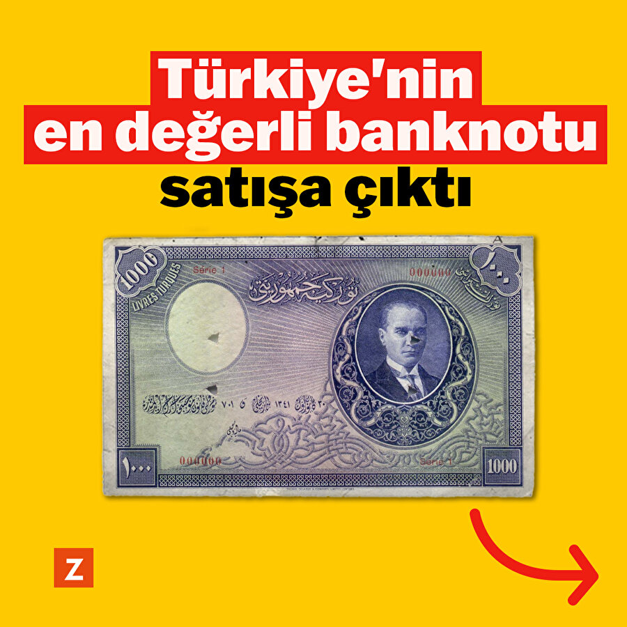 Türkiye'nin en değerli banknotu satışa çıktı