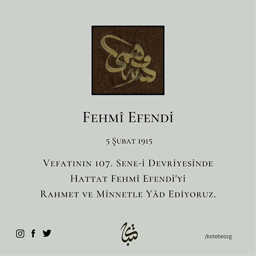 Vefatının 107. sene-i devriyesinde Mehmed Fehmî Efendi'yi rahmet ve minnetle yâd ediyoruz