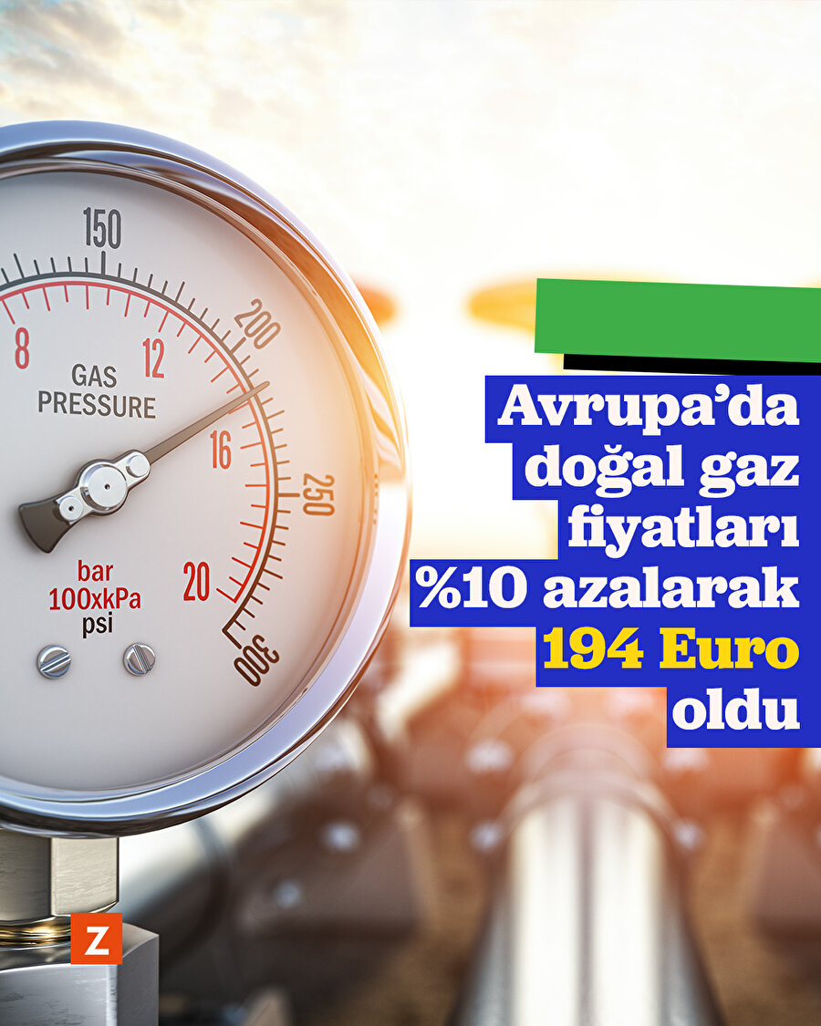 Avrupa’da doğal gaz fiyatı, yaklaşık %10 azalarak 194 Euro oldu