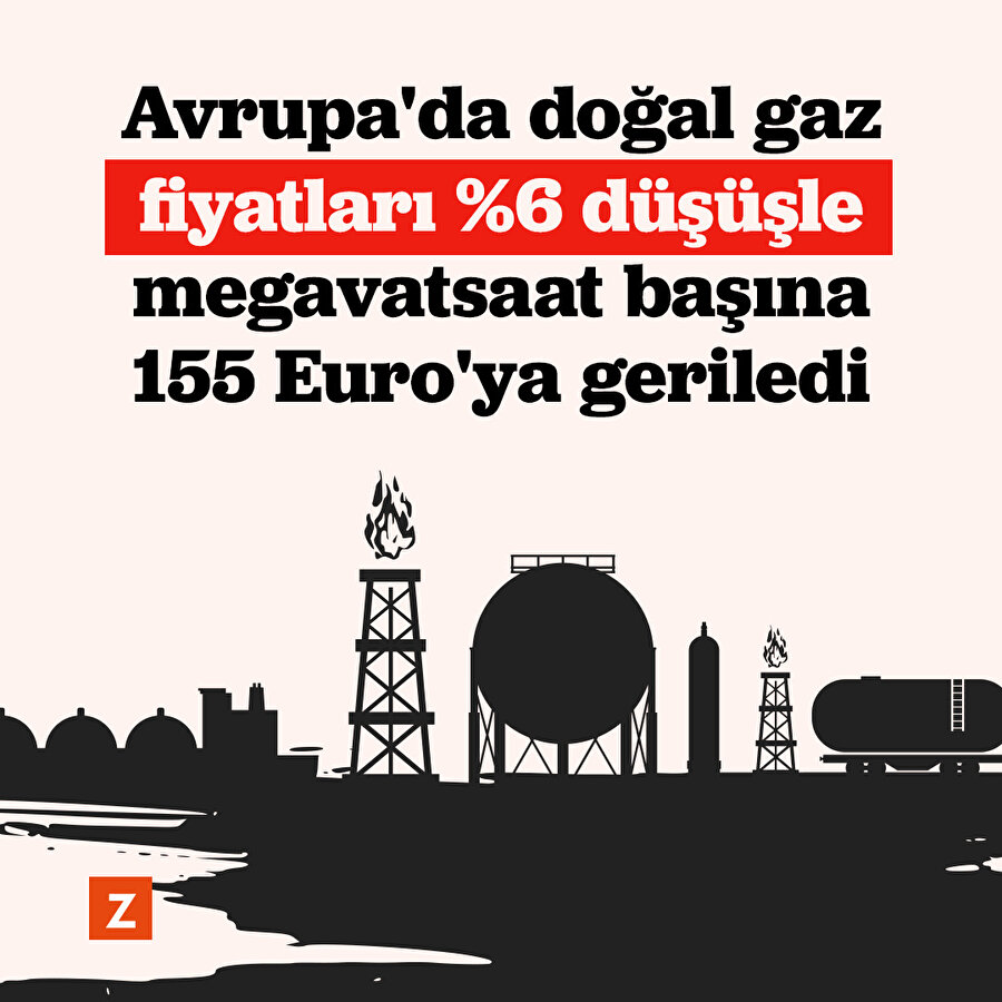 Avrupa'da doğal gaz fiyatları %6 düşüşle megavatsaat başına 155 Euro'ya geriledi