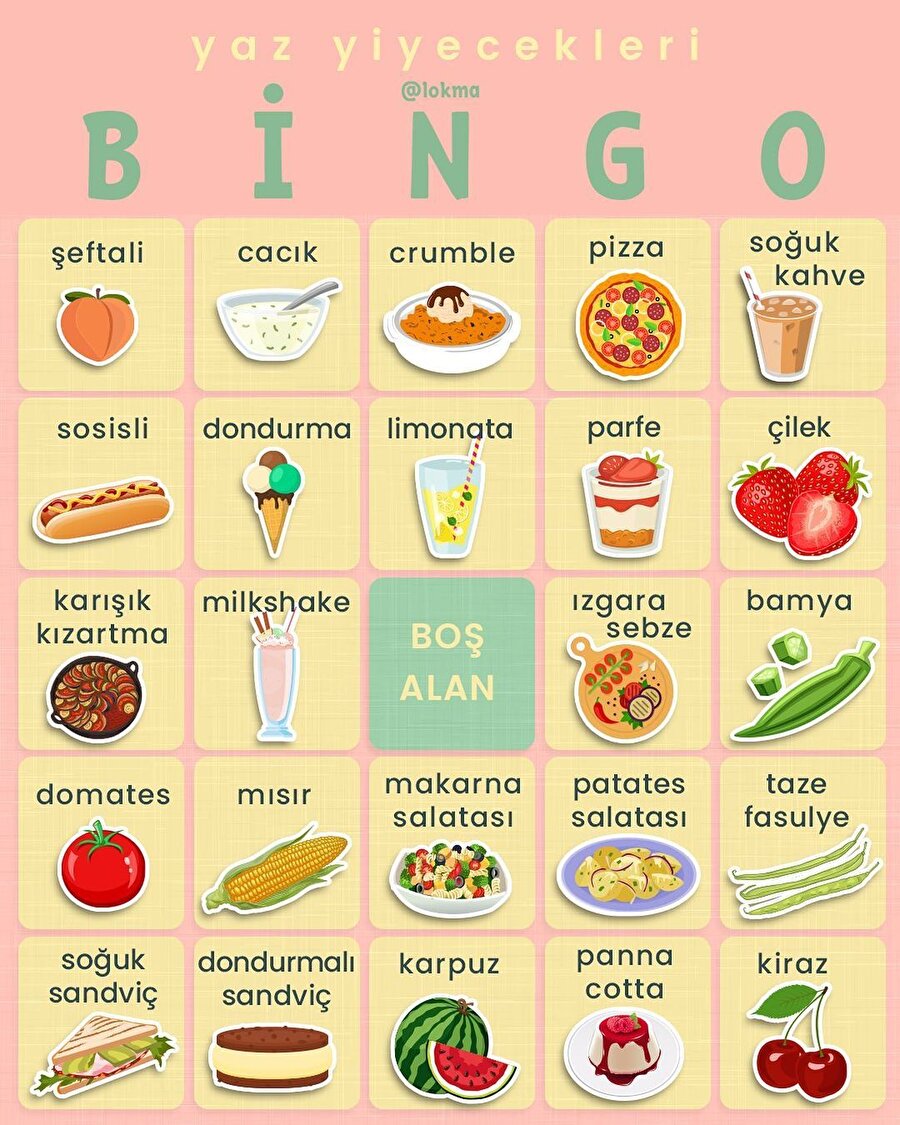 Yaz yiyecekleri BİNGO!