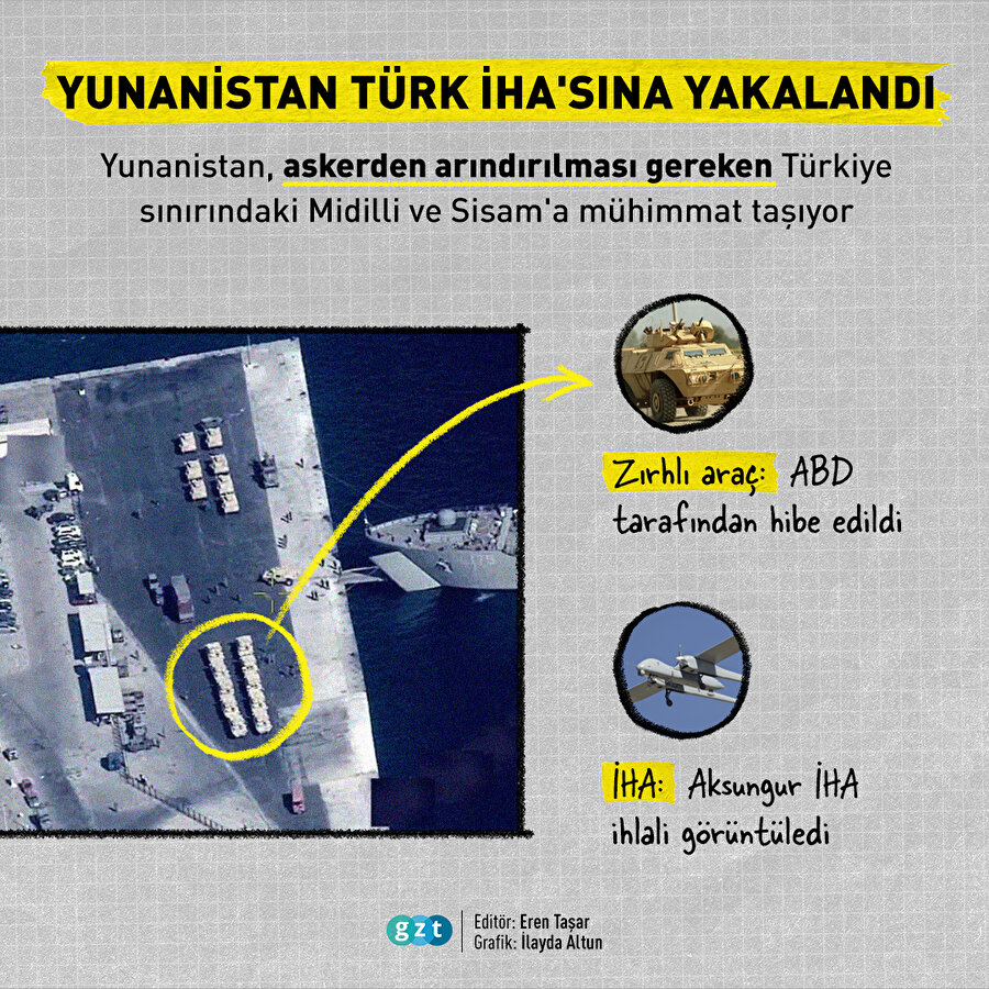 Türk İHA'sı yakaladı: Yunanistan yasak bölgelere askeri mühimmat taşıyor