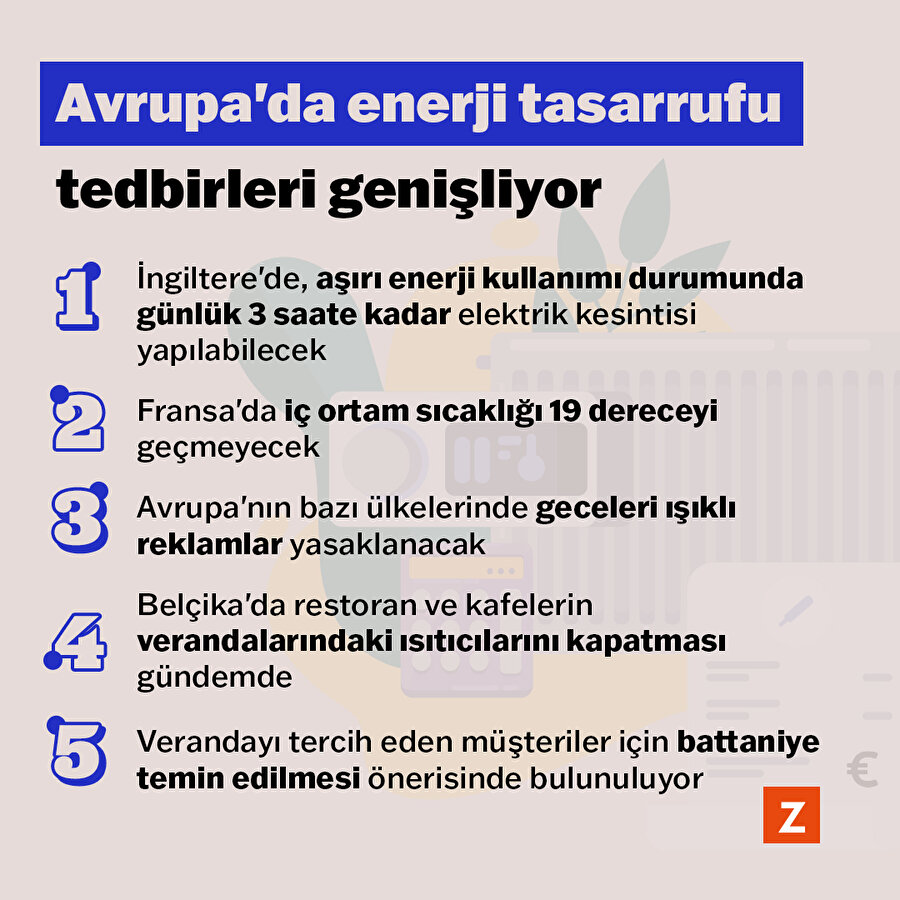 Avrupa'da enerji tasarrufu tedbirleri genişliyor
