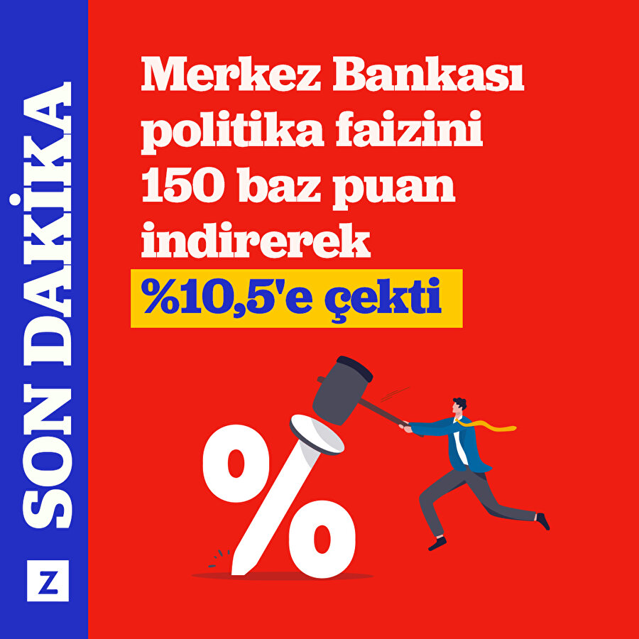 Merkez Bankası politika faizini 150 baz puan indirerek %10,5'e çekti
