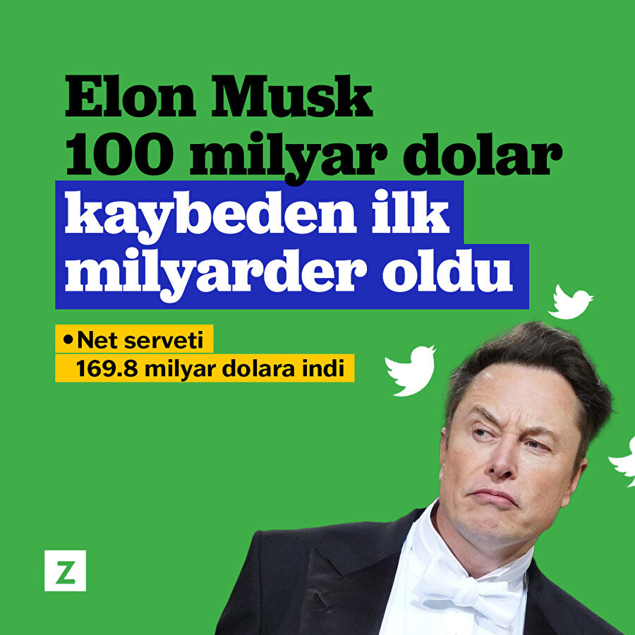 Elon Musk 100 milyar dolar kaybeden ilk milyarder oldu