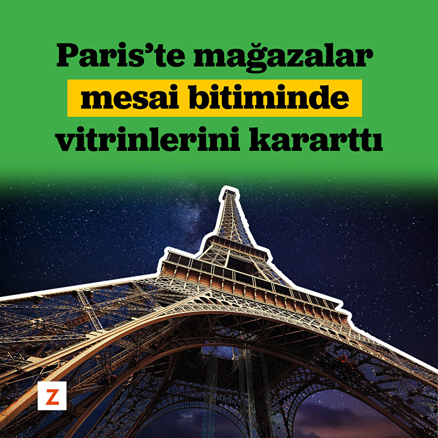 Paris’te mağazalar mesai bitiminde vitrinlerini kararttı