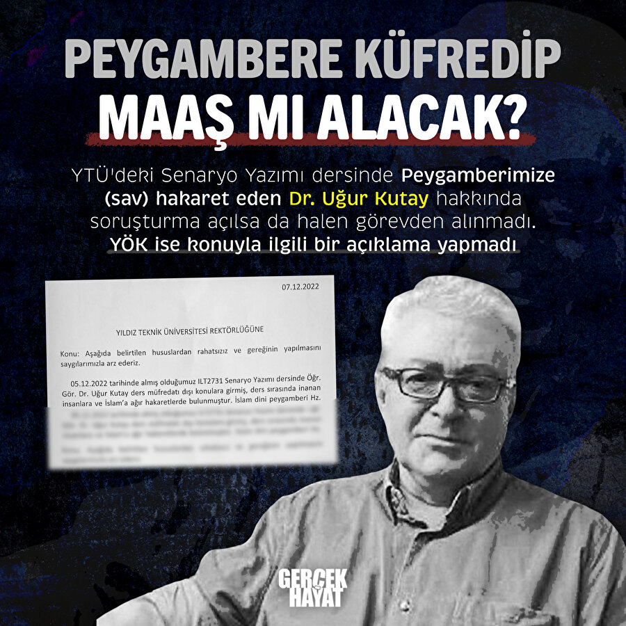Hz. Peygambere (s.a.v.) küfreden Uğur Kutay görevden alınmadı