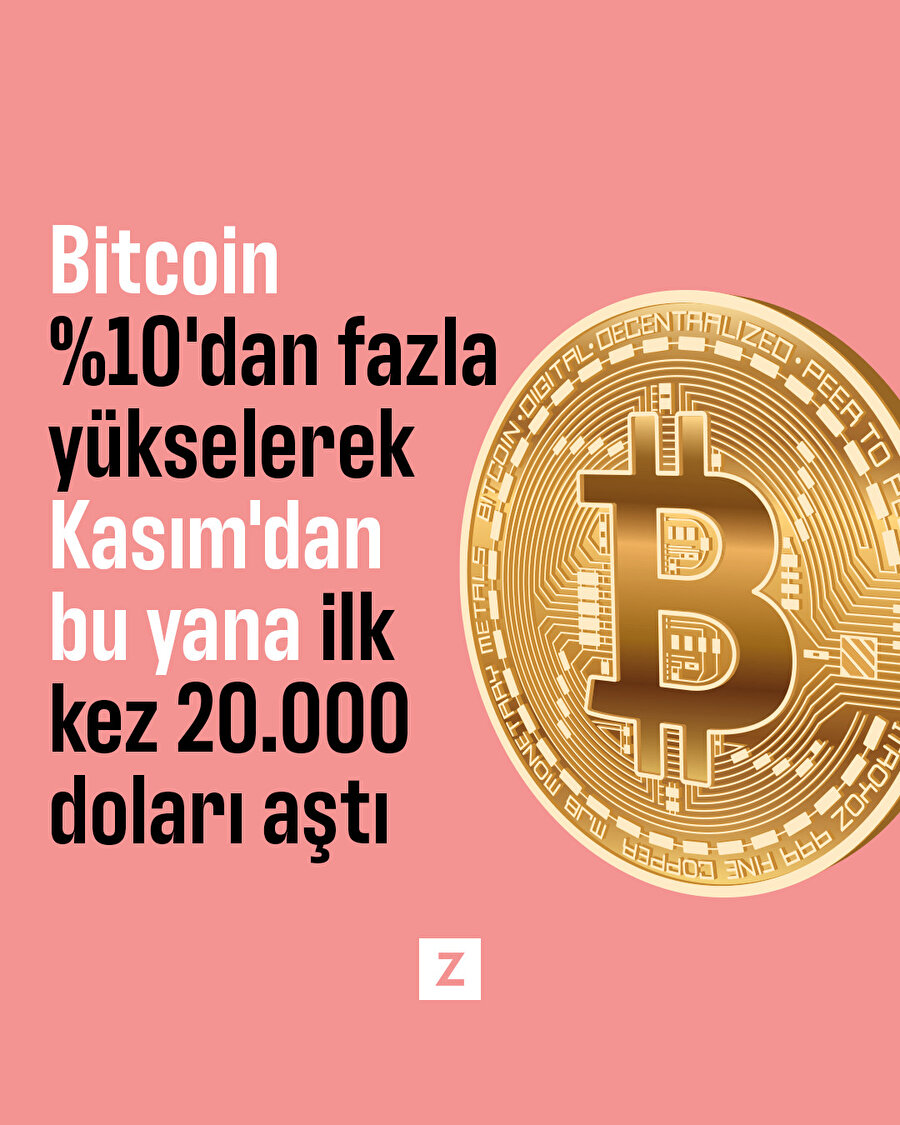 Bitcoin  Kasım'dan bu yana ilk kez 20.000 doları aştı