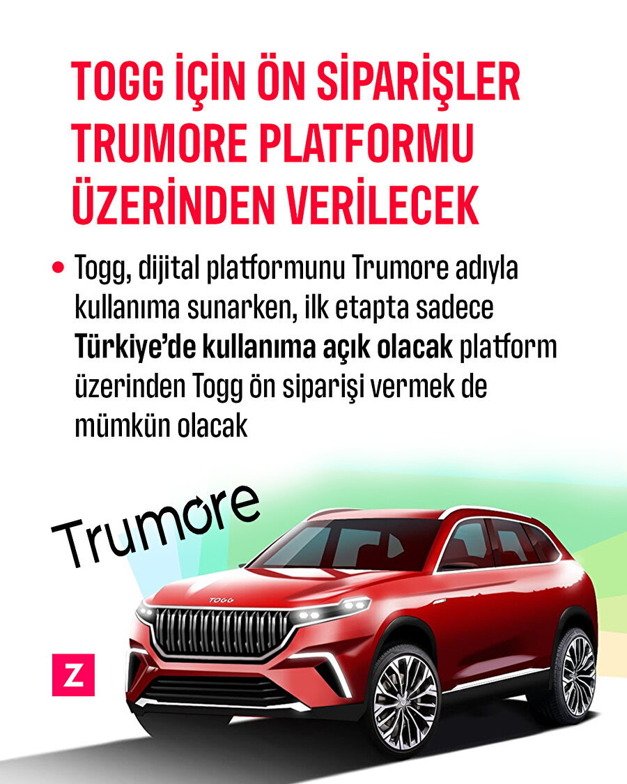 Togg için ön siparişler Trumore platformu üzerinden verilecek