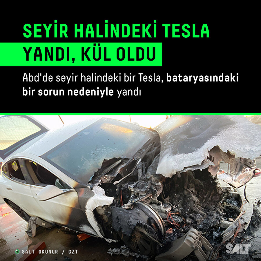 Seyir halindeki Tesla kül oldu