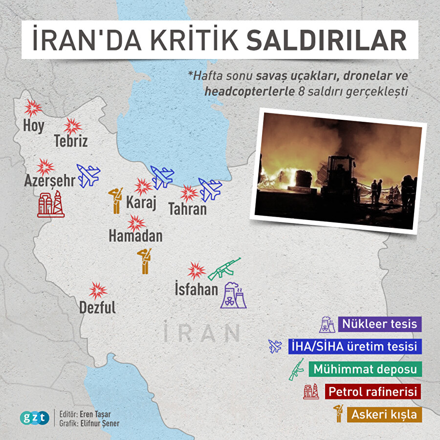 İran'da kritik noktalara 8 saldırı düzenlendi