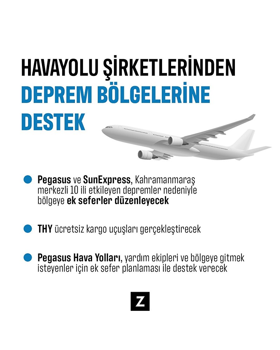 Havayolu şirketlerinden deprem bölgelerine destek