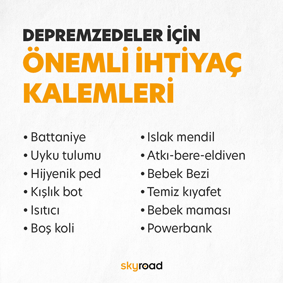 Depremzedeler için önemli ihtiyaç kalemleri 