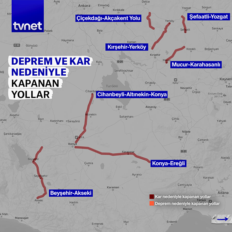 Türkiye genelinde deprem ve kar nedeniyle kapanan yollar