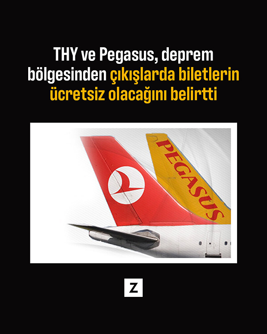 THY ve Pegasus, deprem bölgesinden çıkışlarda biletleri ücretsiz yapacak
