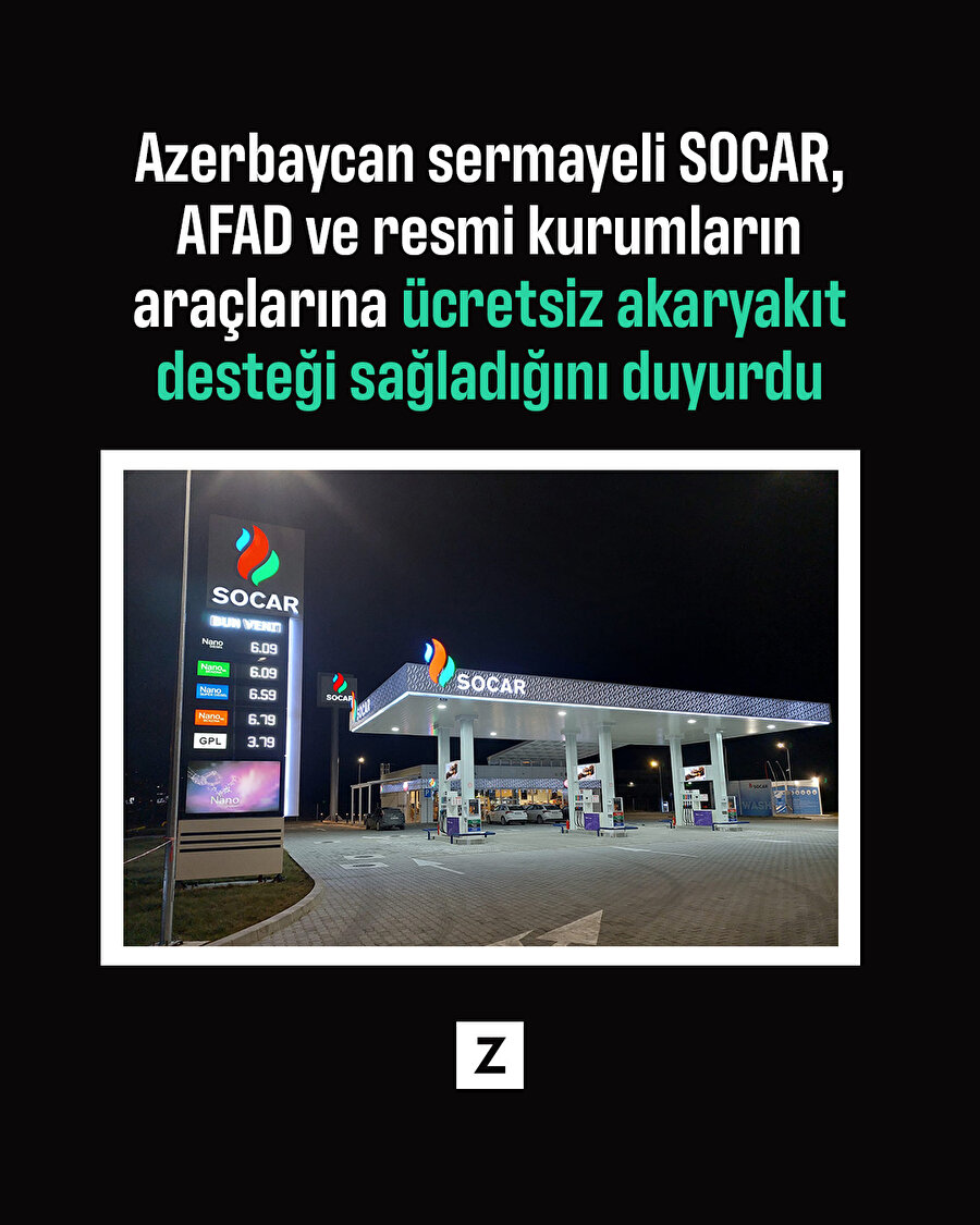 Azerbaycan sermayeli SOCAR ücretsiz akaryakıt desteği sağladığını duyurdu