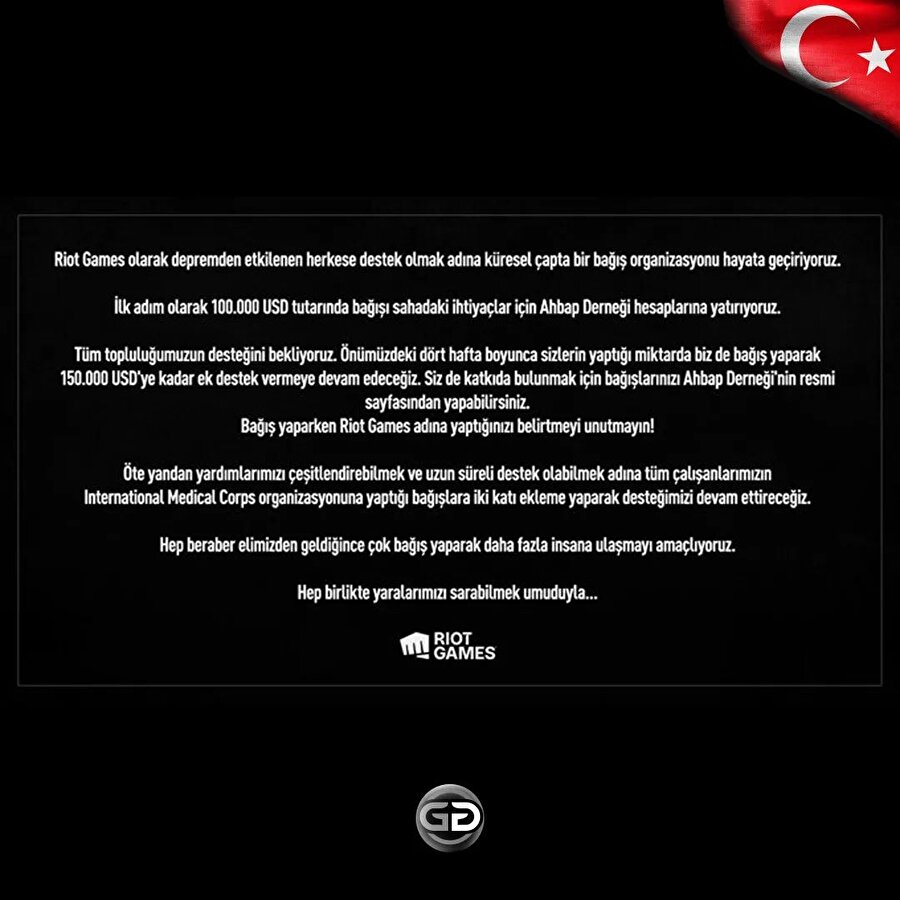 Riot, 100.000 dolar bağışladı