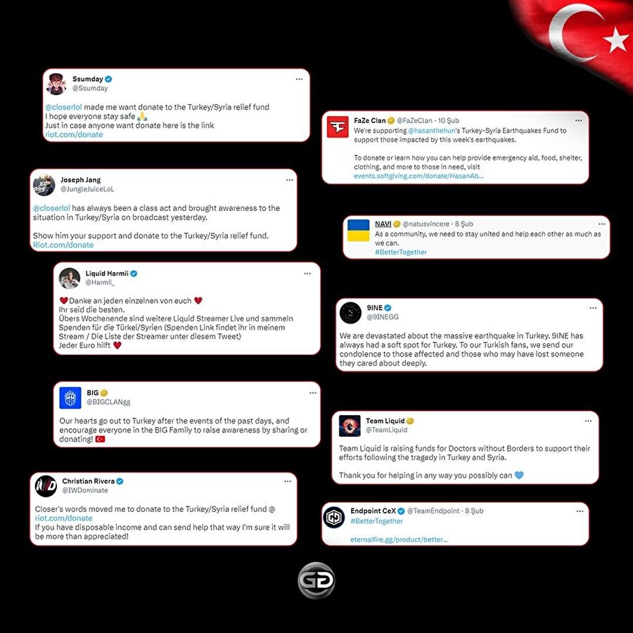 Espor camiasının önemli takımlarından deprem paylaşımı