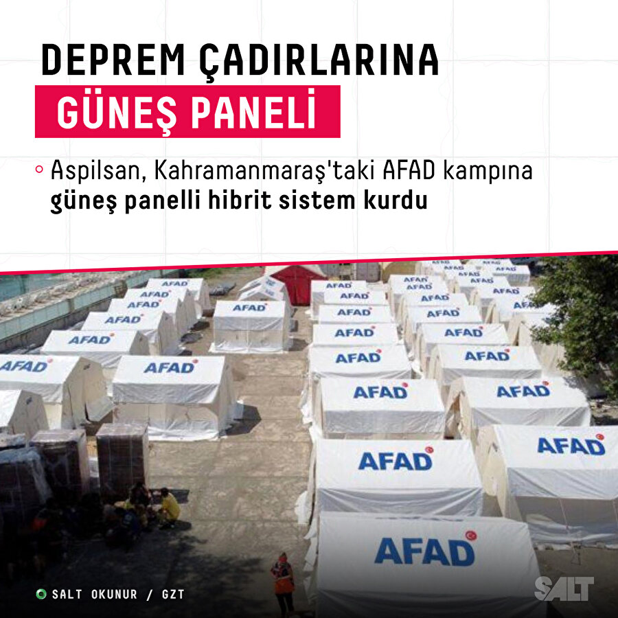 Deprem çadırlarına güneş panelleri ile enerji sağlanacak